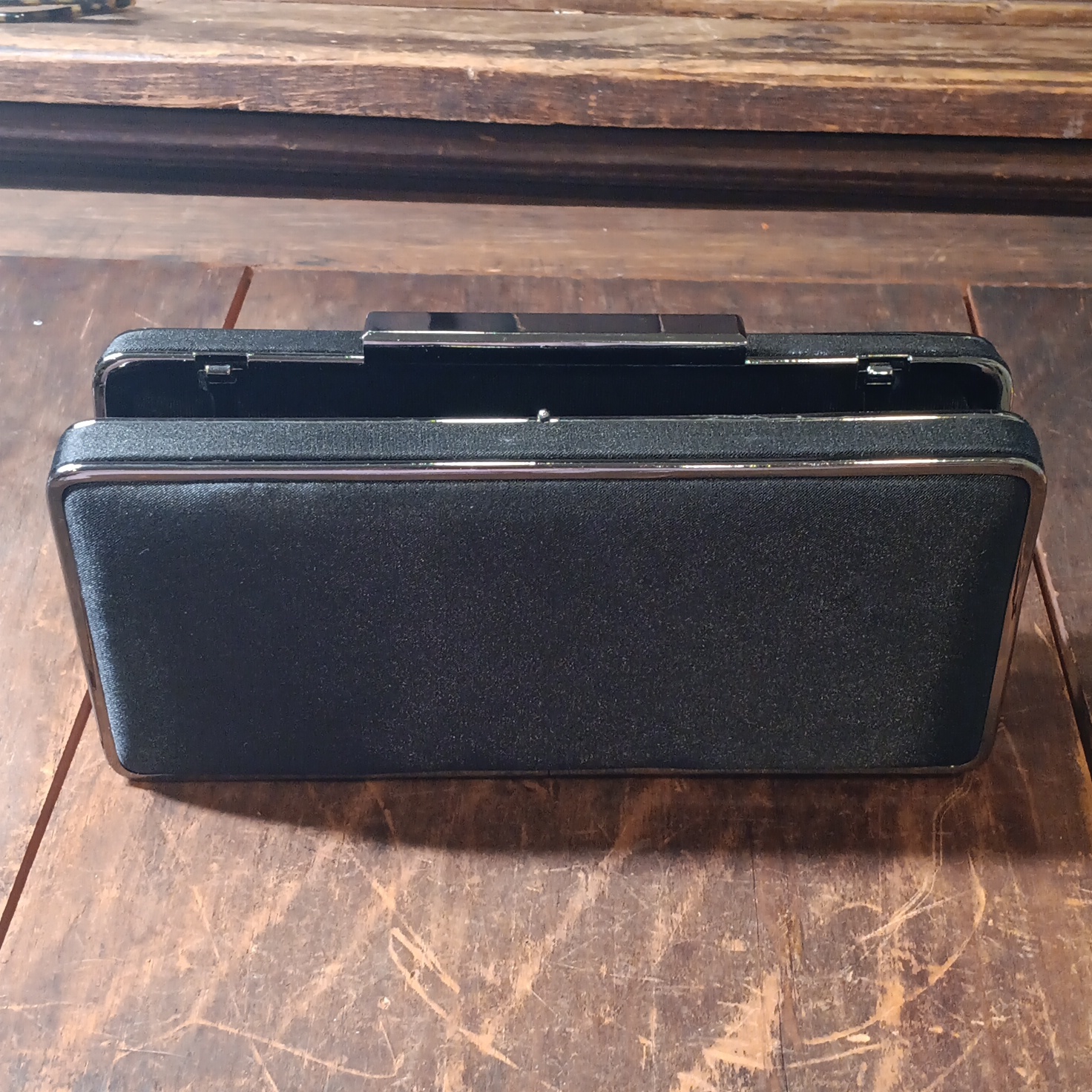 Barney's Of New York Black Satin Evening Bag With Slinky 22" Strap